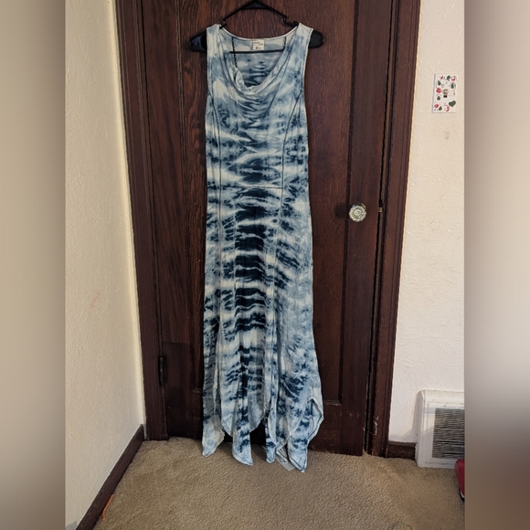 Mindset By XCVI Tie-Dye Sleeveless Maxi Dress S 100% Cotton Blue & White - Picture 2 of 10